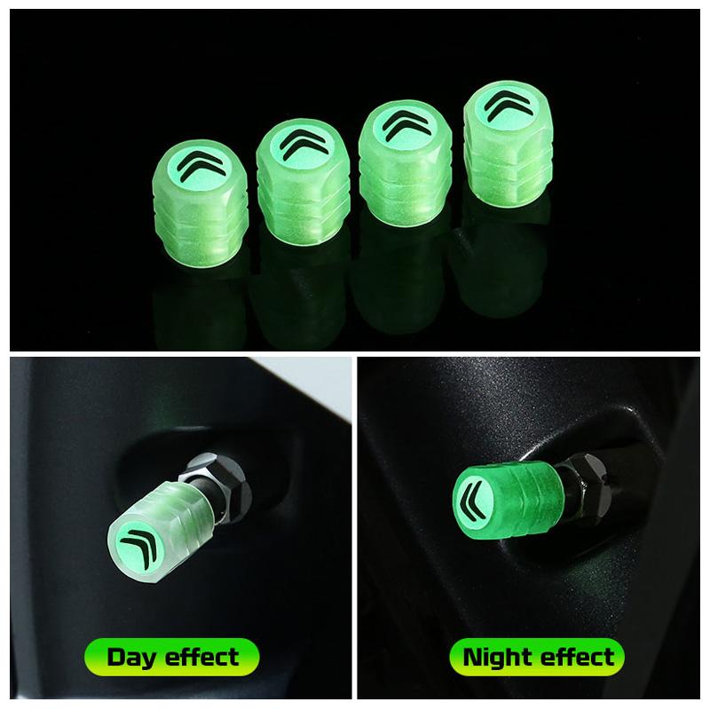 4Pcs Luminous Car Tire Valve Caps For Citroen Berlingo Xsara Picasso Fluorescent Night Glowing Decor Wheel Tyre Valve Stem Caps