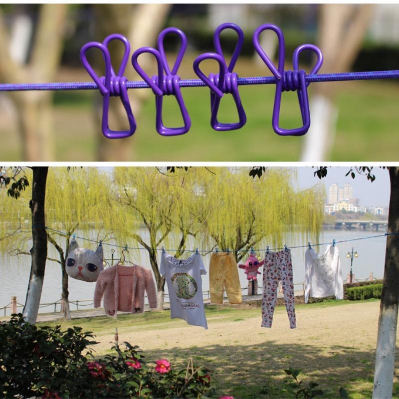 1Pc Clothesline for Outdoor Travel, Portable and Retractable Plastic, Windproof and Non-slip Elastic Hanger, Clothesline with 12 Clips