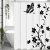 Black and White Floral Butterfly Shower Curtain, Bathroom Decorative Shower Curtain, Waterproof Shower Curtain with Hooks