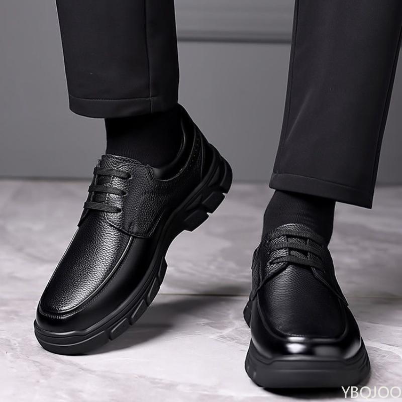 Fashion Men's New Fashionable and Simple Business Leather Shoes Men's Trendy Lace Up Styles Middle-aged Elderly Soft Soled Dad Shoes