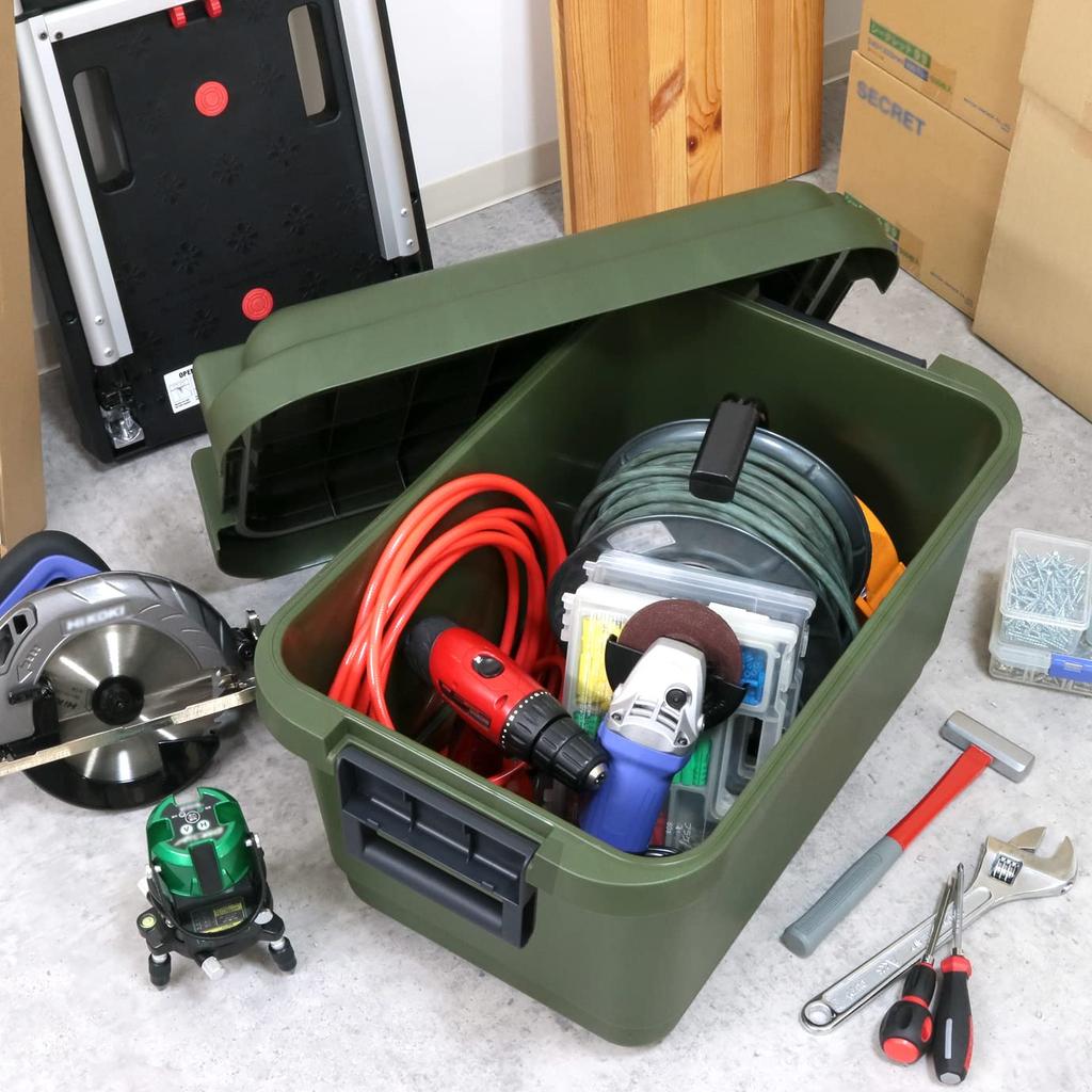 JEJ Ящик для хранения Astage Сделано в Японии Простой герметичный тип с прокладкой Уличный походный табурет Грузоподъемность 100 кг Штабелируемый Контейнер 53 л Зеленый Ширина 64 x