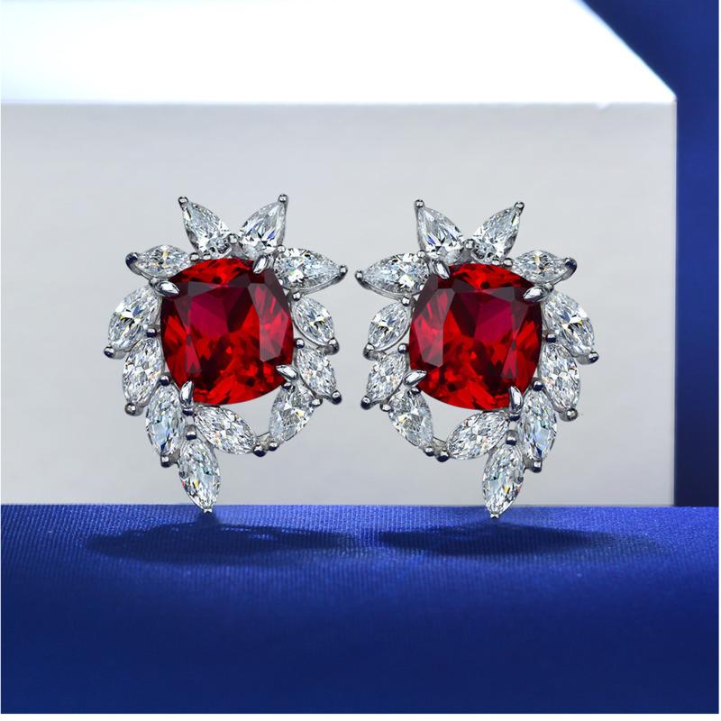 Gica Gema Женские серьги с цветочным узором из стерлингового серебра 925 пробы, кроваво-красные женские толстые квадратные 10*11, изящные ювелирные изделия высокого качества, подарок