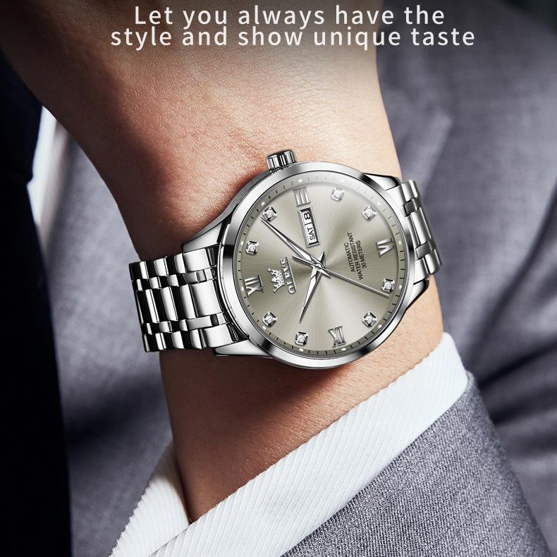 OLEVS Новые брендовые часы с двойным календарем, полностью автоматические механические деловые тенденции, мужские часы, мужские часы