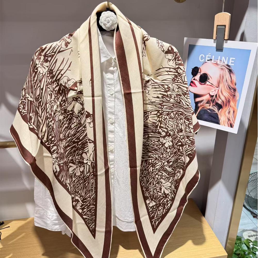 Deep Khaki 30% Silk 70% Wool Scarf Shawl Printed New Brand Fall Winter Women Triangle Silk Wool Scarves Wraps 130*200cm