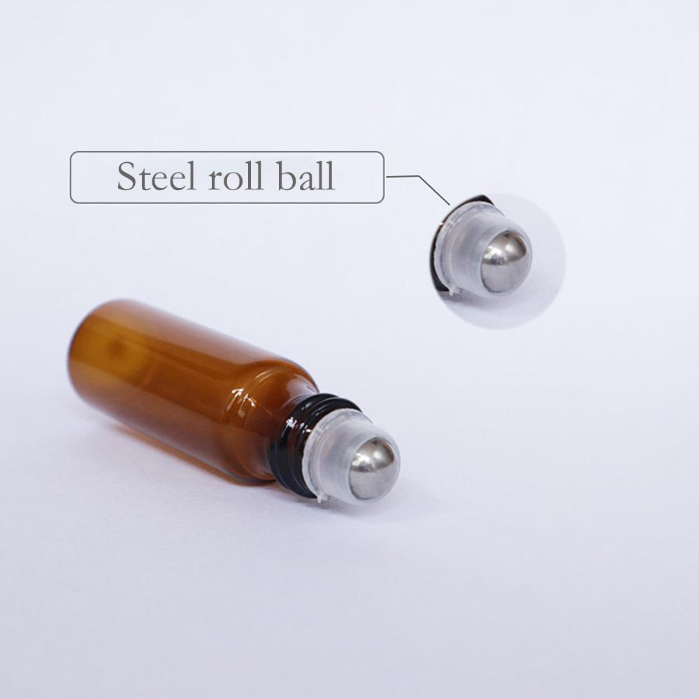 20pcs/50pcs/100pcs Amber Glass Roll on Bottle with Glass and Metal Ball Brown Thin Glass Roller Essential Oil Vials
