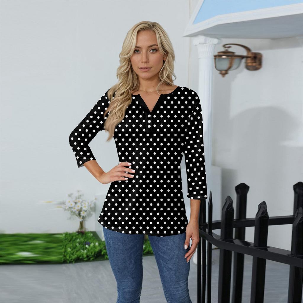 Women's T Shirt Tee Print Button 3/4 Sleeve Daily Weekend Fashion Basic V- Neck Regular Top