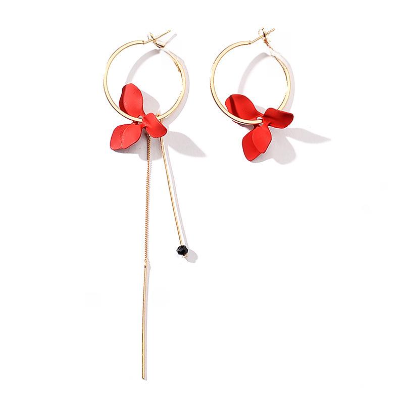 Asymmetric Petal Tassel Drop Earrings - Trendy Geometric Circles 