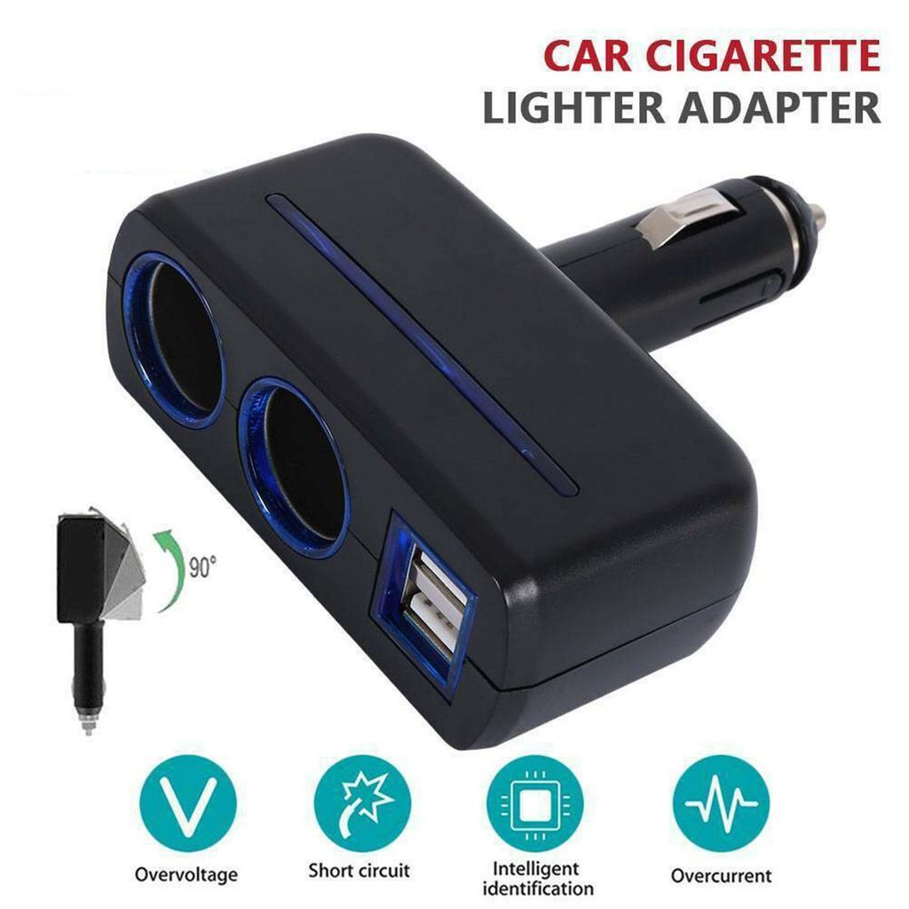 Universal Dual USB Car Charger Adapter - 12V/24V Cigarette Lighter Socket Splitter for Vehicles, Powering Multiple Devices W5U1