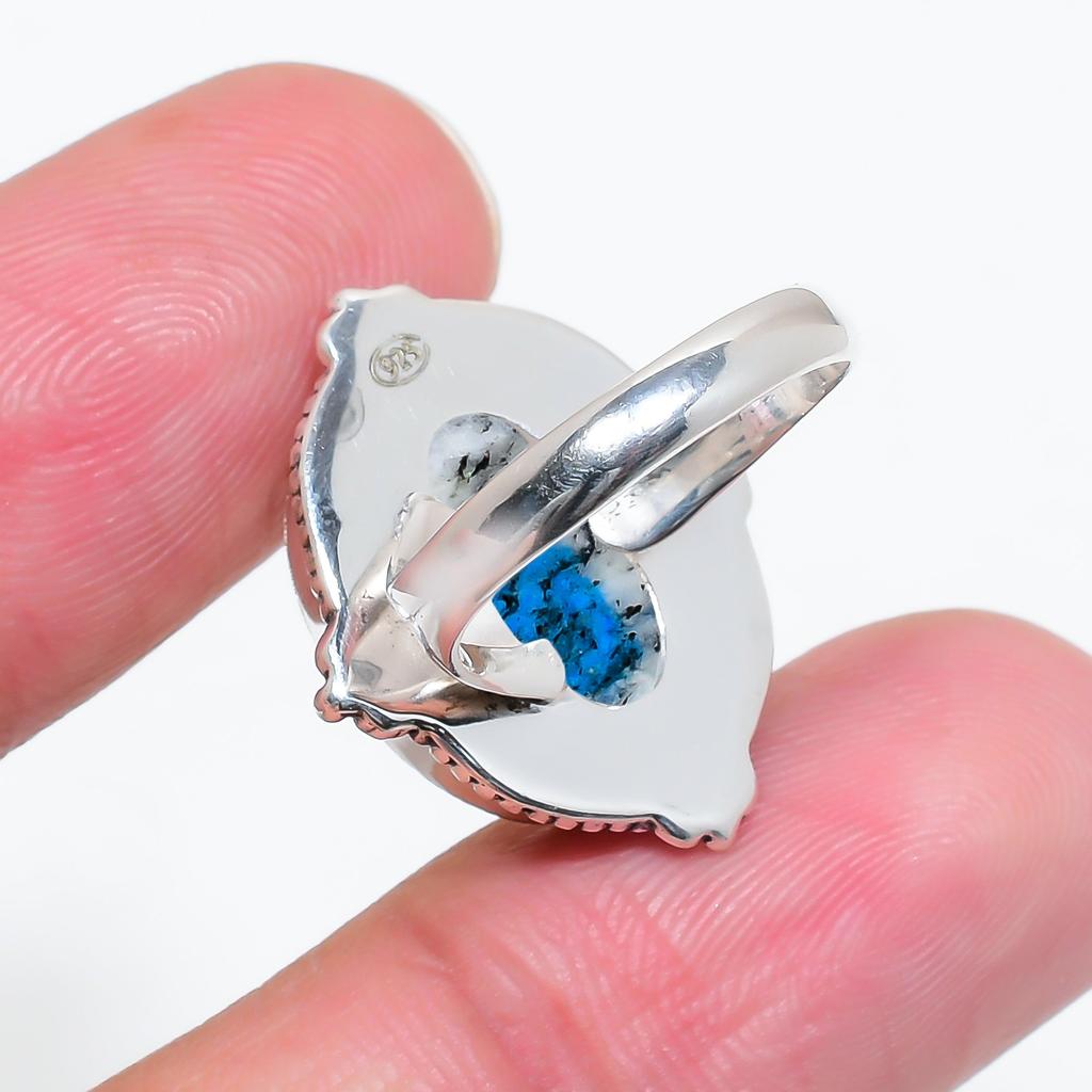 Кольцо из стерлингового серебра 925 пробы с К2 Азуритом - Пакистан V4560, Серо-синее кольцо, Овальное кольцо, Подарок на День святого Валентина, Подарок для нее, Подарок на день рождения, Ювелирное изделие ручной работы