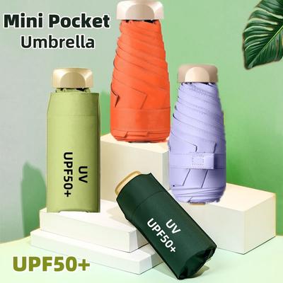 Мини-зонт от солнца UPF50+ Маленький карманный зонт от дождя для путешествий Виниловый складной зонт Защита от УФ-лучей Солнцезащитный козырек Карманный зонтик Капсула