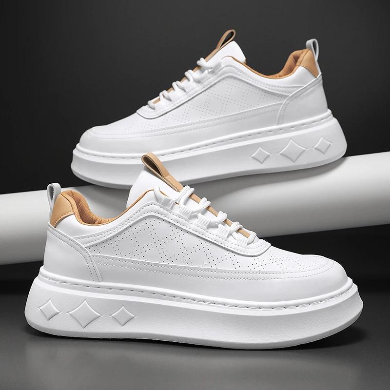 Новые модные тенденции, универсальные повседневные мужские маленькие белые туфли на толстой подошве, дышащие, весенние и осенние, размер 39-44