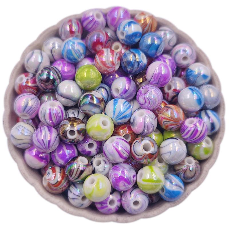 50Pcs/Bag 8/10/12/14mm Stripe AB Color Acrylic Loose Beads DIY For Jewelry Making Bracelet Necklace Crafted Accessories