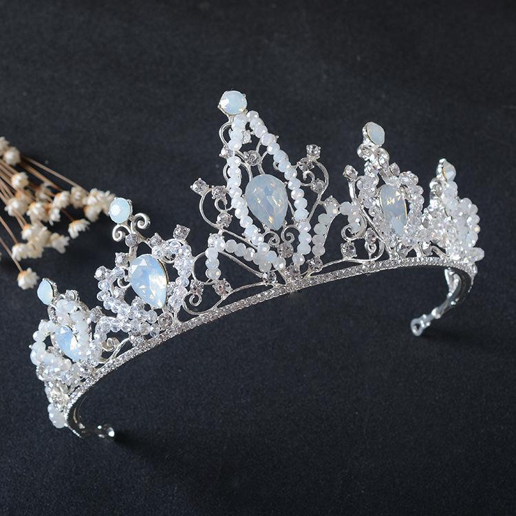 New Bridal Jewelry Exquisite Handmade White Diamond Round Crown Wedding Supplies Alloy Rhinestone Tiara