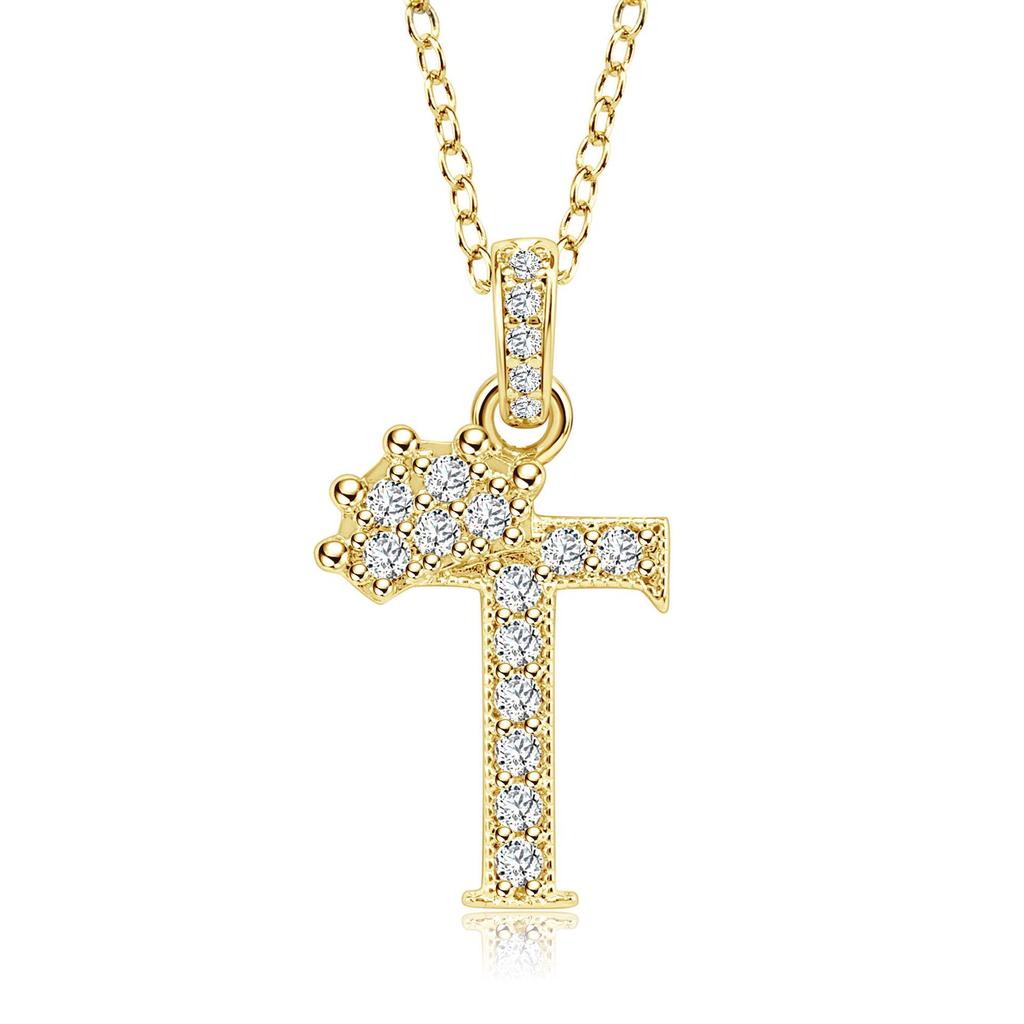 Gold-Plated Zircon Crown Letter Pendant Necklace - Women's Versatile Choker