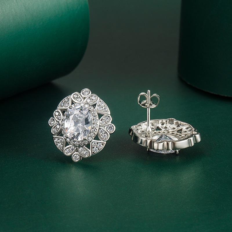 BELLA BOX Luxury Women Fashion Oval Zircon Stud Earrings Wedding Engagement Party Gift
