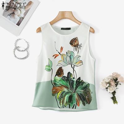 Женские летние свободные жилеты без рукавов с круглым вырезом и цветочным принтом