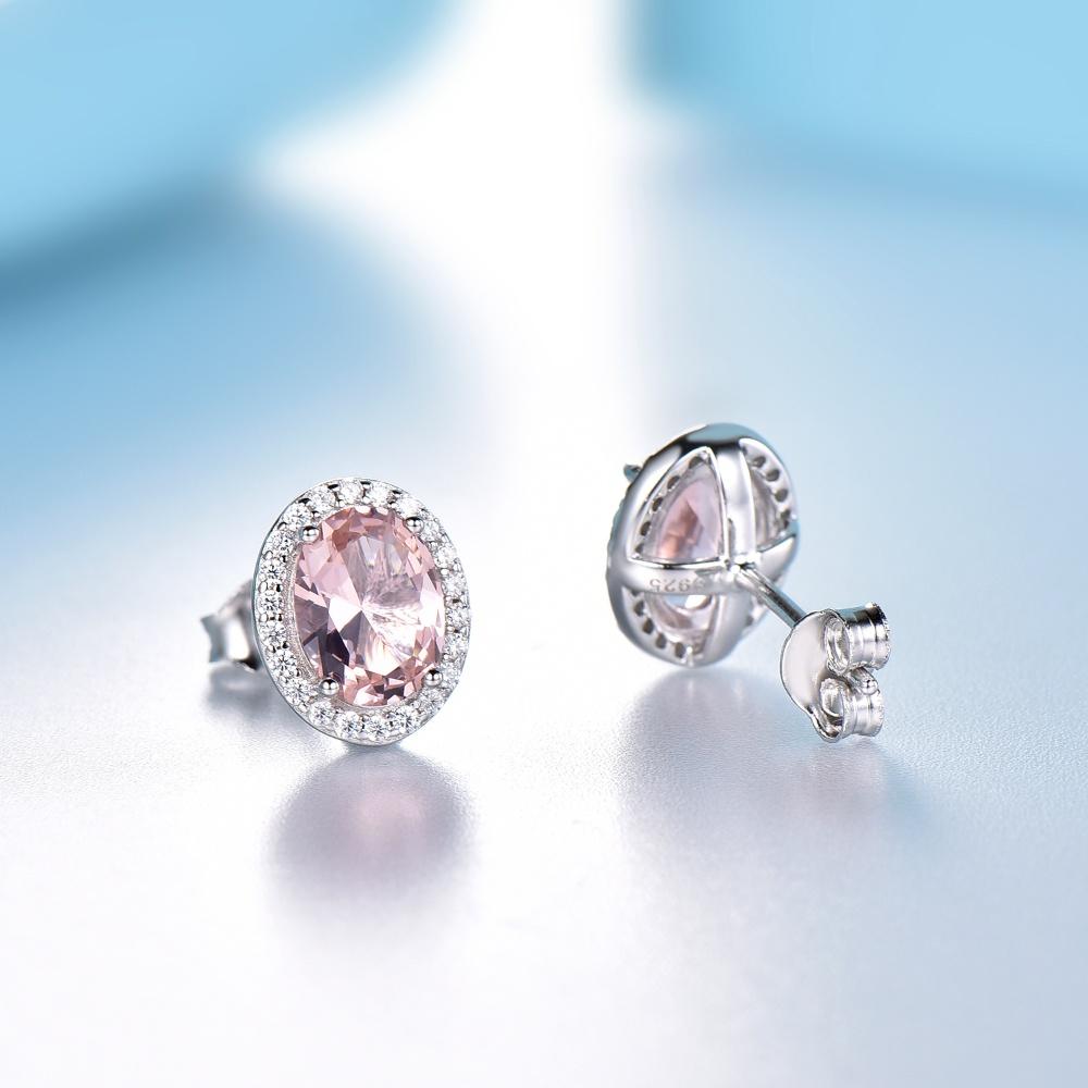 Овальный розовый нано морганит из настоящего стерлингового серебра 925 пробы для женщин серьги кольца ювелирные изделия комплект
