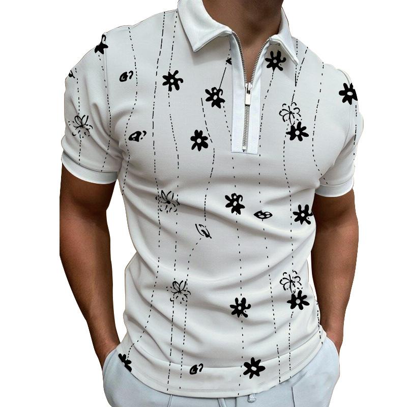 New Men's Printed Zipper POLO Shirt Breathable Loose Short Sleeve T-shirt Men's Top