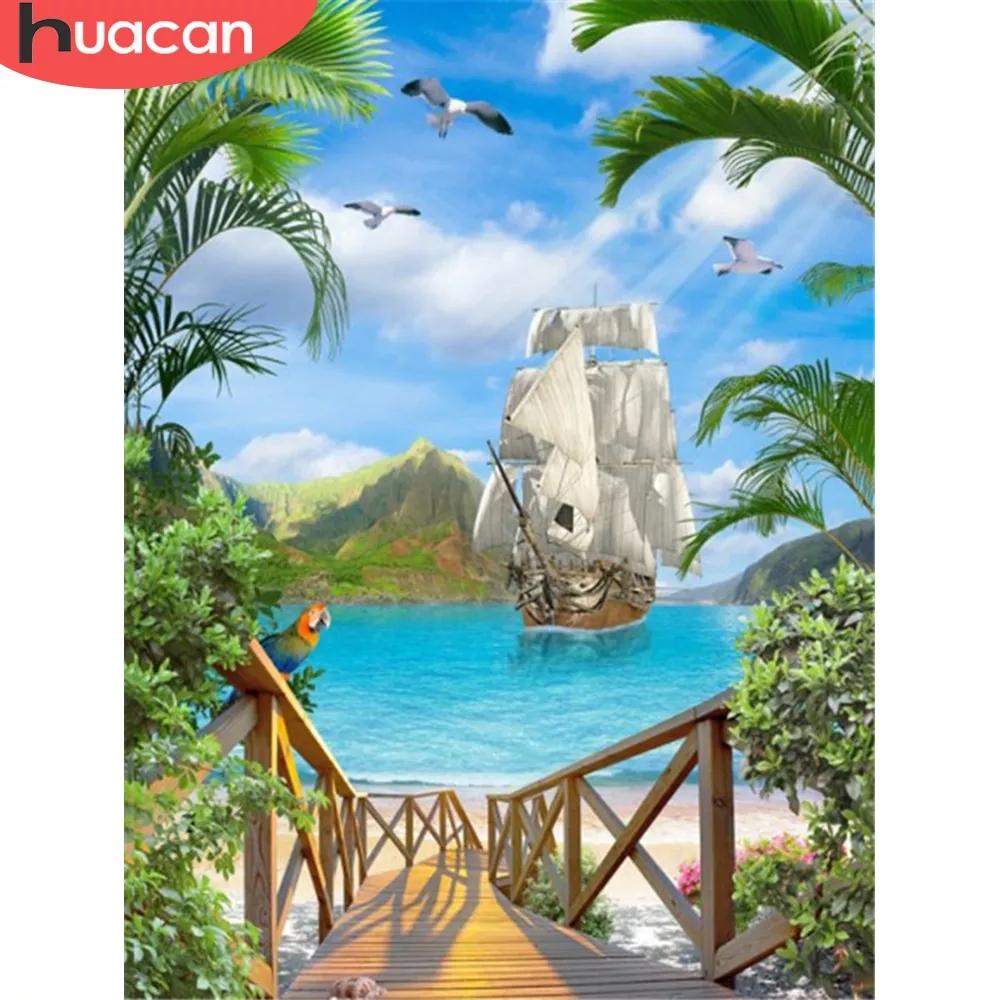 HUACAN 5D Алмазная вышивка Приморский вышивка крестиком полная квадратная Новое поступление алмазная живопись пейзажная мозаика парусник настенное искусство