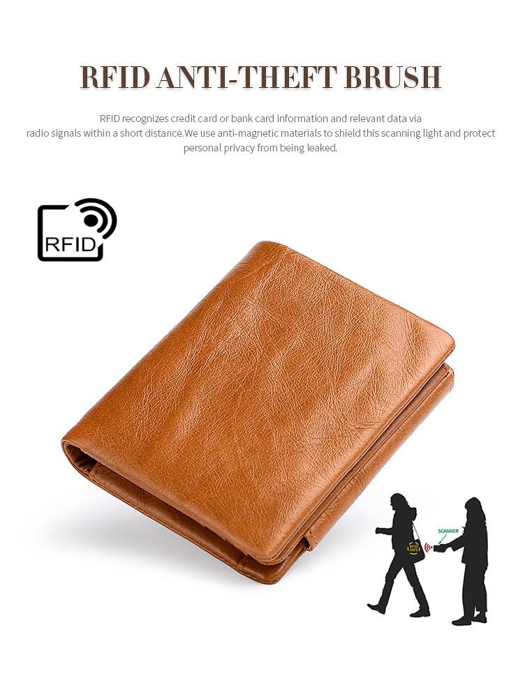 Мужской кожаный кошелек Trifold Retro RFID - короткий, с защитой от кражи и несколькими отделениями для карт