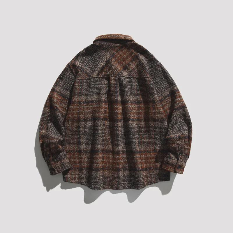 Рубашка унисекс в клетку с длинным рукавом и отворотом в стиле ретро — повседневный свободный крой для весны и осени