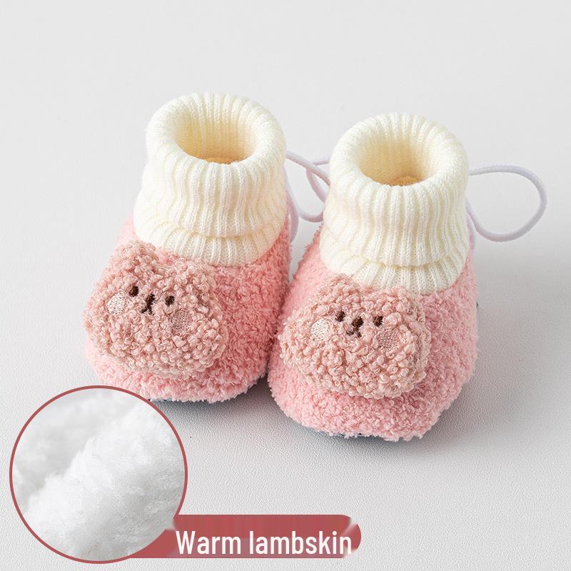 Warm Lambswool Fleece Baby Prewalker Shoes - Non-Slip, Thickened for Autumn/Winter