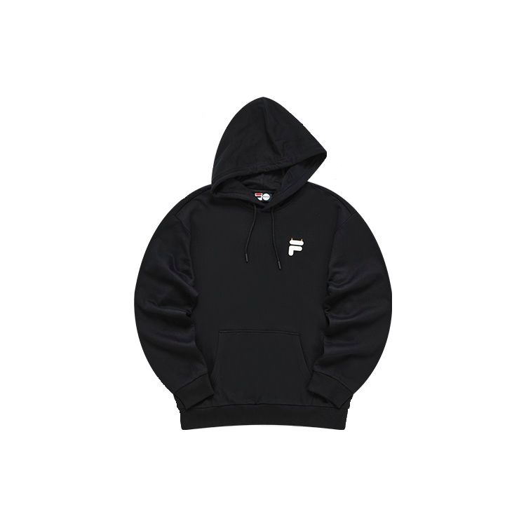 Fila Fusion Свитшот с капюшоном и длинным рукавом, вязаный, с мультяшным узором, логотипом. Унисекс. Глубокий черный T11U243203F-BK