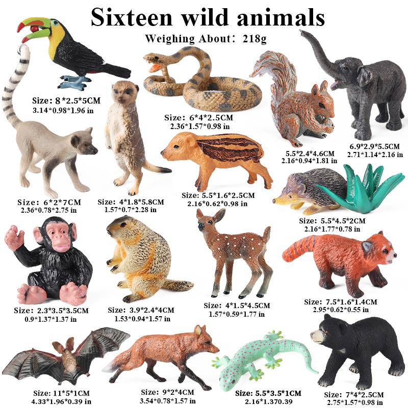 Oenux 16 шт. Дикие животные Лесная ящерица Летучая мышь Лиса Белка Фигурка Модель Миниатюра Топперы для торта Обучающая игрушка Детский рождественский подарок
