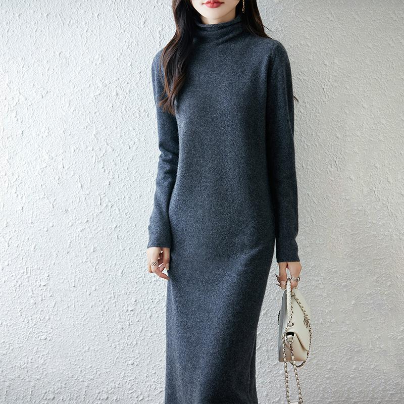 Women Sweater Dress 100% Wool MODERN NEW SAGA Turtleneck Knit Long Pullover Winter Jumpers Wool Long Dress Female