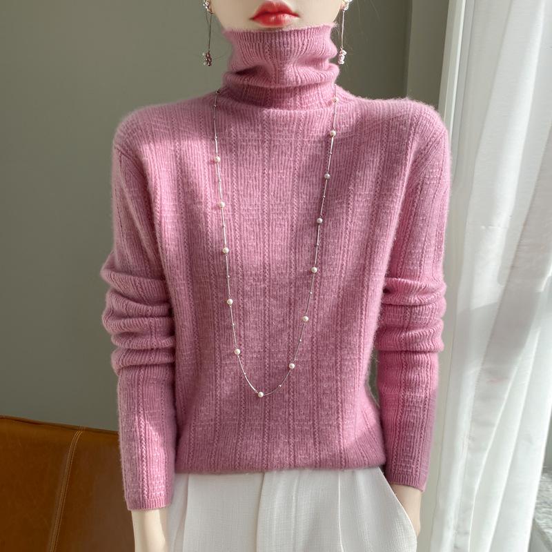 Осенне-зимний свитер, женский джемпер с высоким воротом, однотонный свитер, длинный рукав, теплый кашемировый свитер из мериносовой шерсти