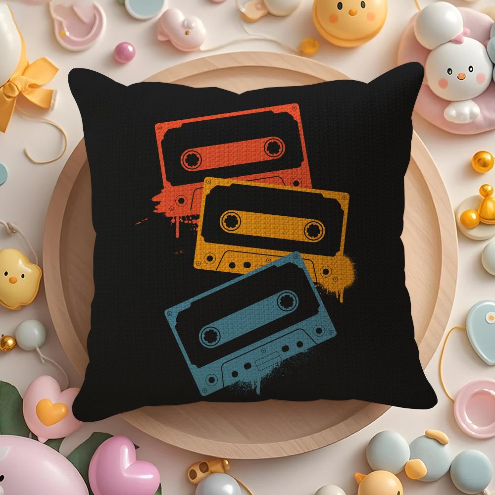 Vintage Retro Cassette Tape Cushion Cover Summer Coolness Linen Fabric Double-Sided Printing Pillow Case Sofa Home Decor Gift