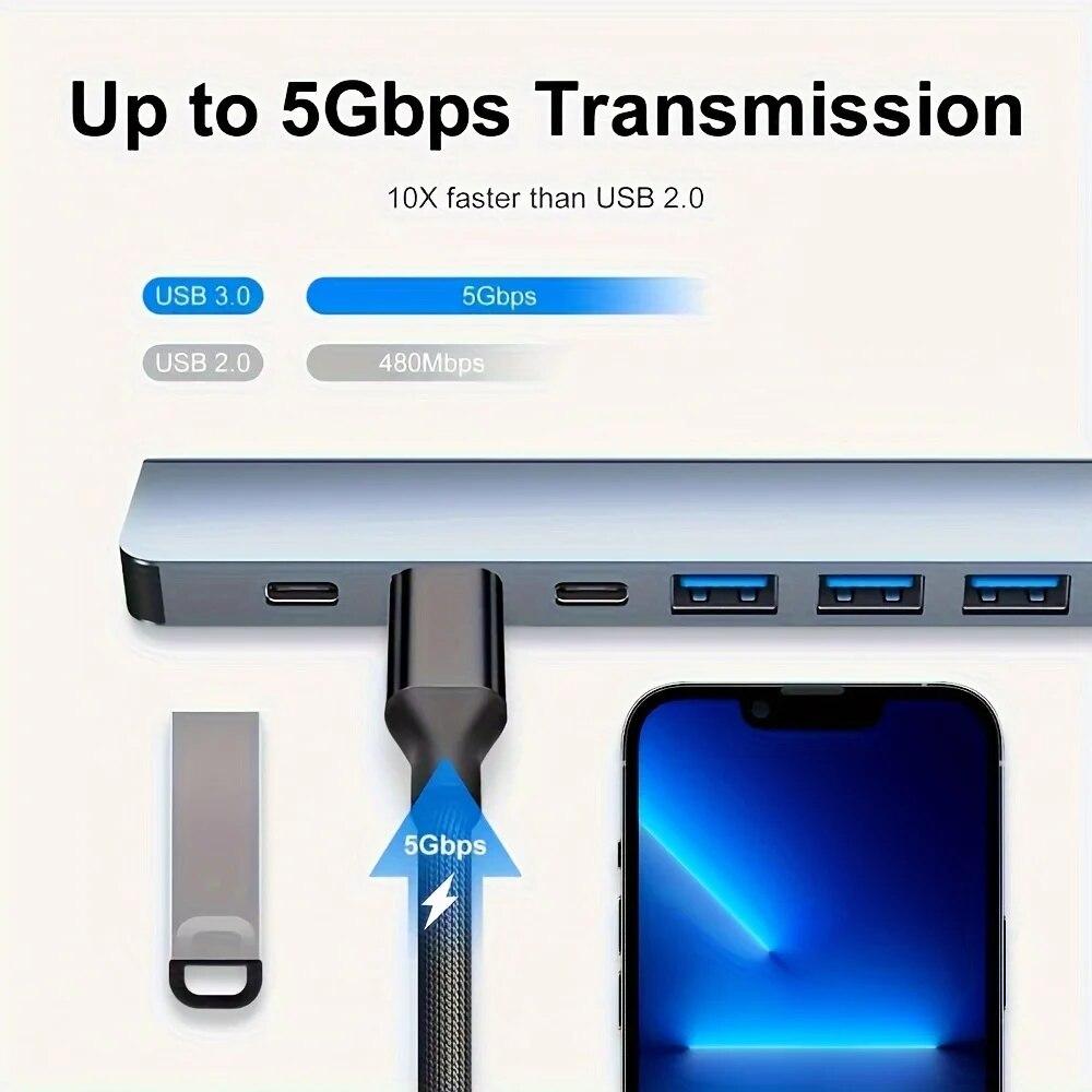 7-в-1 USB Type C ХАБ Док-станция PD USB 3.0 Адаптер USB Картридер Type C Расширитель Для Ноутбуков Планшета Телефона Конвертер Диска
