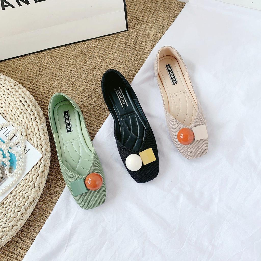 Square Head Shallow Mouth Small Fragrant Wind Gentle Doudou Shoes Ladyshoes Women Spring and Summer New Flat Single Shoes Women