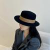 French High-Quality Black Woolen Top Hat British Retro Femininity Simple Flat Edge Flat Top Jazz Hat