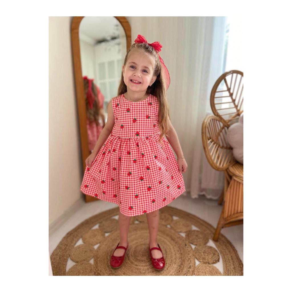 Girl's Summer Strawberry Pattern Cotton Dress