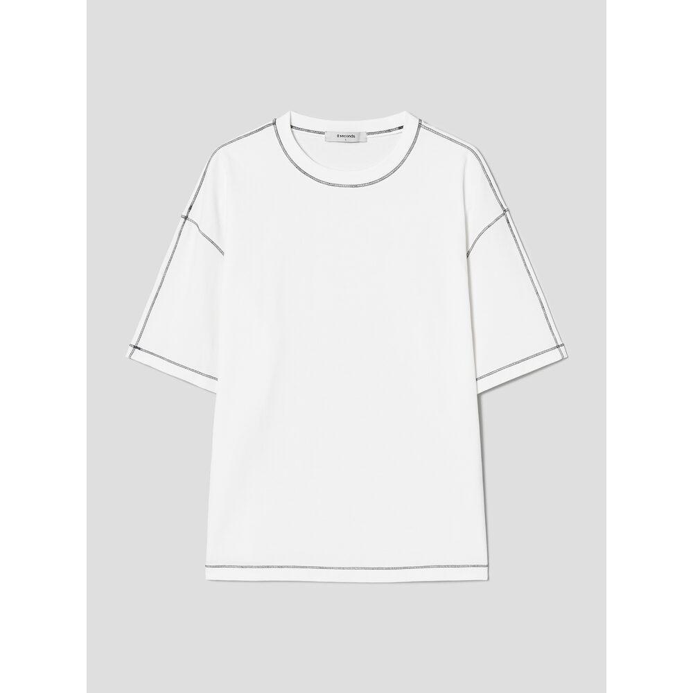 8SECONDS Contrast Stitch Point Short Sleeve T-Shirt White