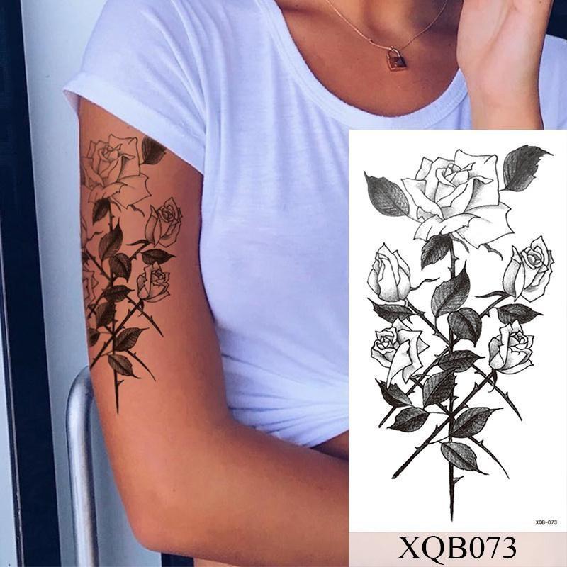 Hot Sale 1PC Waterproof Temporary Tattoo Sticker Rose Flower Tattoo Skull Flower Body Art Arm False Sleeve Tattoo Women