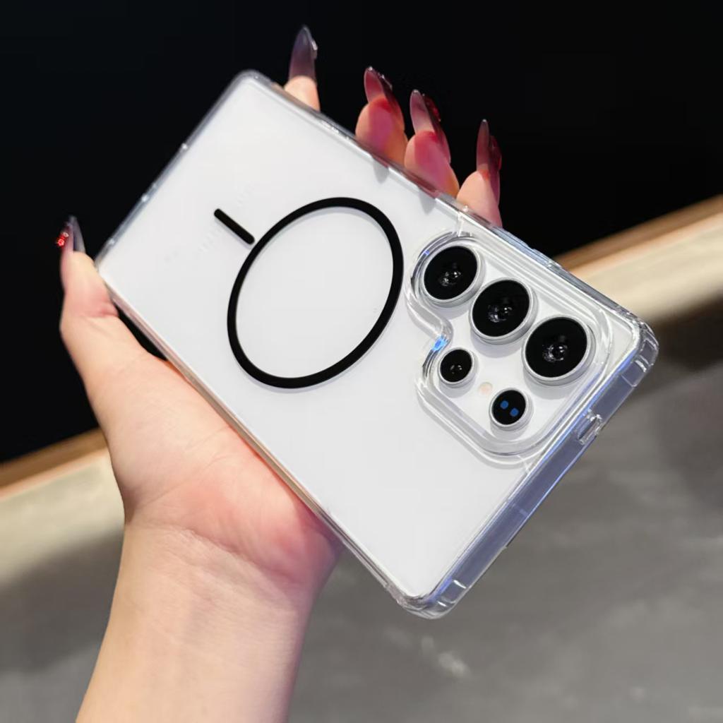 Для Samsung Galaxy S25 Ultra S22 S23 FE S24 Plus Edge Чехол для телефона Magsafe Магнитная Беспроводная Зарядка Прозрачный Жесткий Чехол Funda Capa