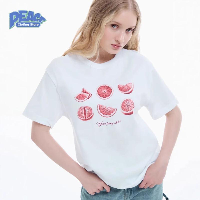 Vintage Grapefruit Printed T-shirt for Men and Women 100% Pure Cotton T-shirt Fashion Casual Short Sleeve Top Summer Clothing