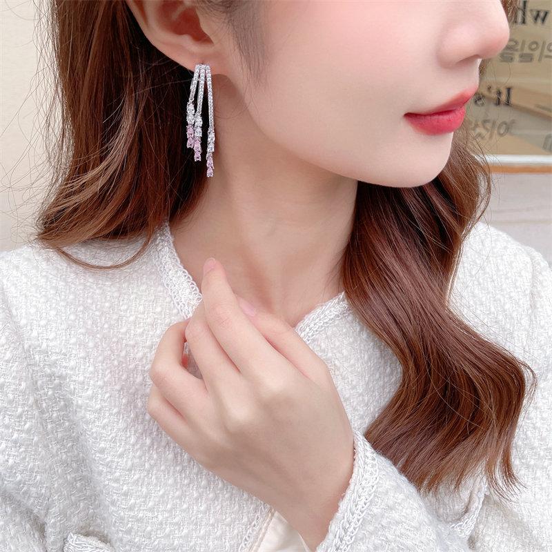 SUYU Мода Инкрустированные кубическим цирконием Вечернее платье Свадебные серьги Серьги-кисточки в виде капли воды