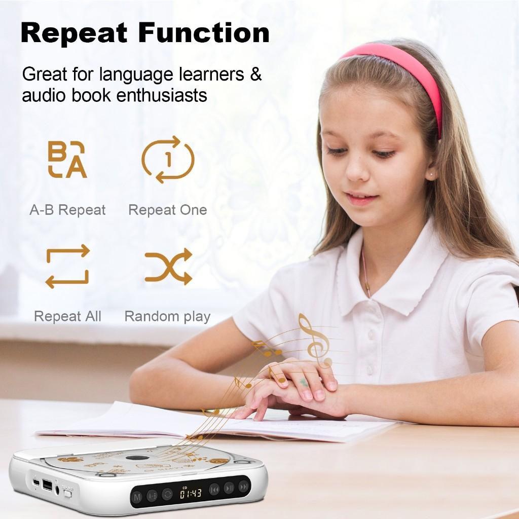 Портативный Bluetooth CD-плеер Перезаряжаемый Домашний/Автомобильный Walkman HiFi Громкие Двойные Динамики Музыкальный Плеер