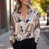 Весна и Осень Новая Женская Мода Элегантная Принтованная Рубашка с Длинным Рукавом Атласная Рубашка