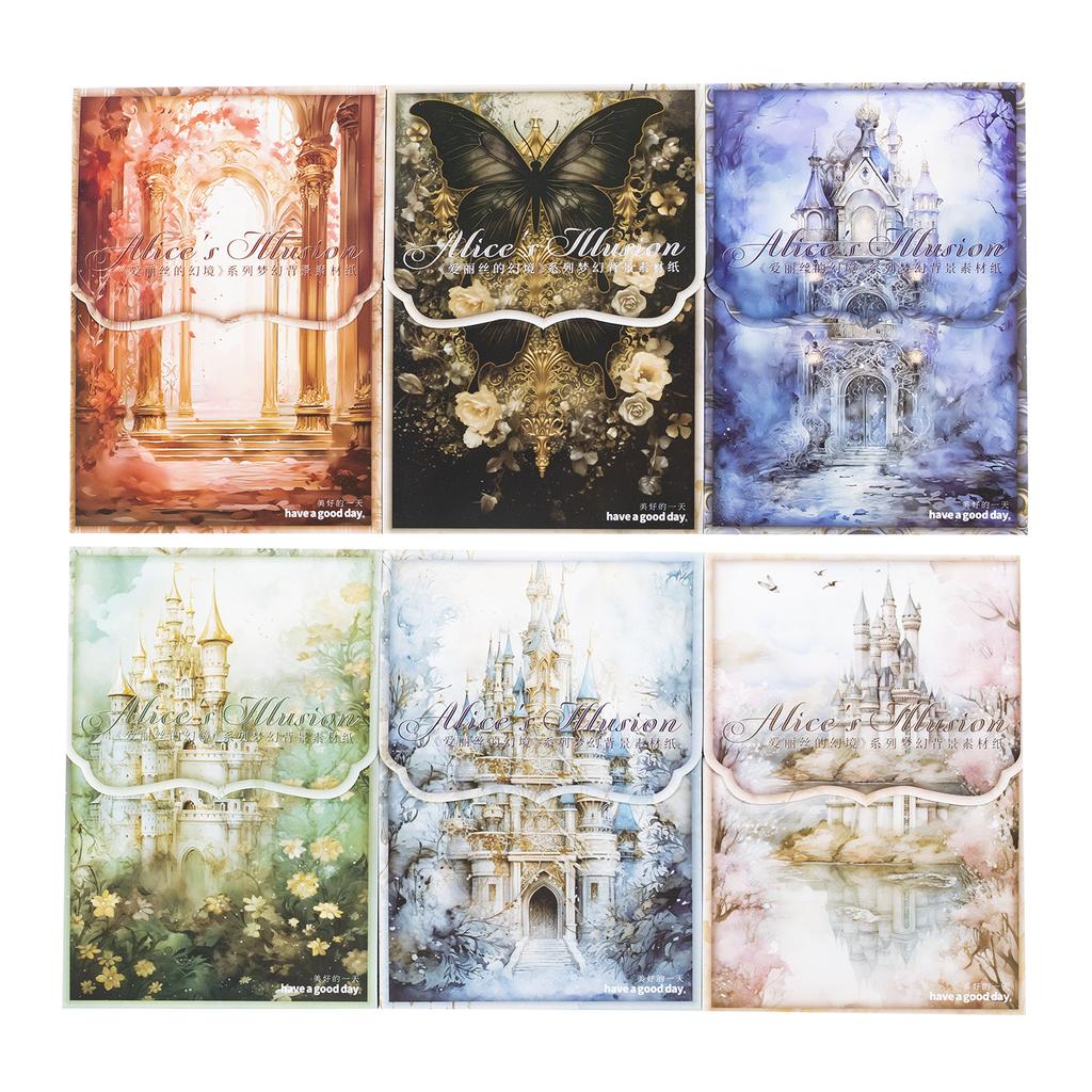 50pcs/pack Retro Dreamy Material Paper Illusion Scrapbook Background DIY Decorative Stickers Dark Castle