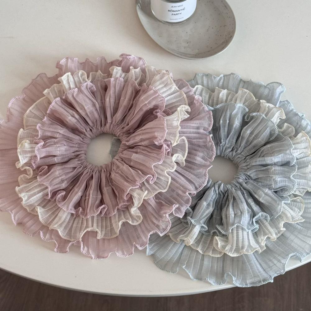 Multi-Layer Wavy Lace Scrunchie Premium Sense Hair Accessories Luxury Hair Ties Women
