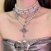Personalized Multi-Layered Pearl Cross Pendant Necklace Clavicle Chain For Women Temperament Jewelry Accessories Gifts
