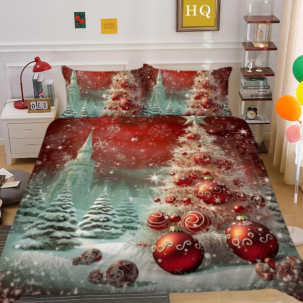 Christmas Tree 3D Printed Polyester Pillowcase Quilt Cover Two Or Three-Piece Set