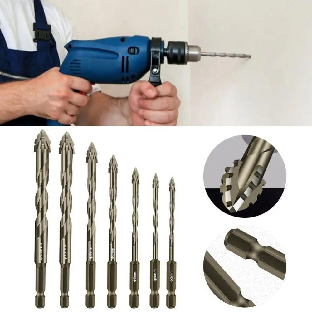 Four-Edged Eccentric Drill Bit Skewed Head Concrete Drill Bit Set for 4/6Pcs Drilling Tool