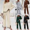 Diyun Women's Knitted Long-Sleeve Sweater & Pants Set - 2024 Solid Color Casual Suit