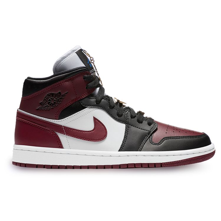 Женские кроссовки Air Jordan 1 Mid SE с золотыми подвесками красные, черные, темно-свекольные CZ4385-016