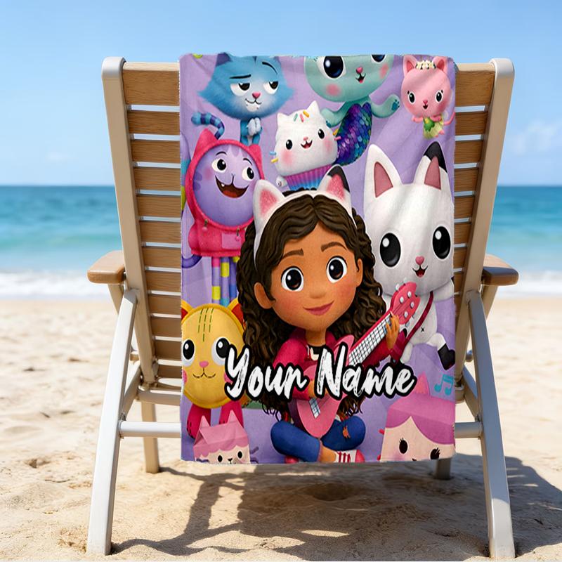 Custom Name Ultra-Soft Beach Towel with Gabby Theme,Ideal for Pool - Camping, Diving - Perfect Travel Essential, Vibrant Beach Towel.